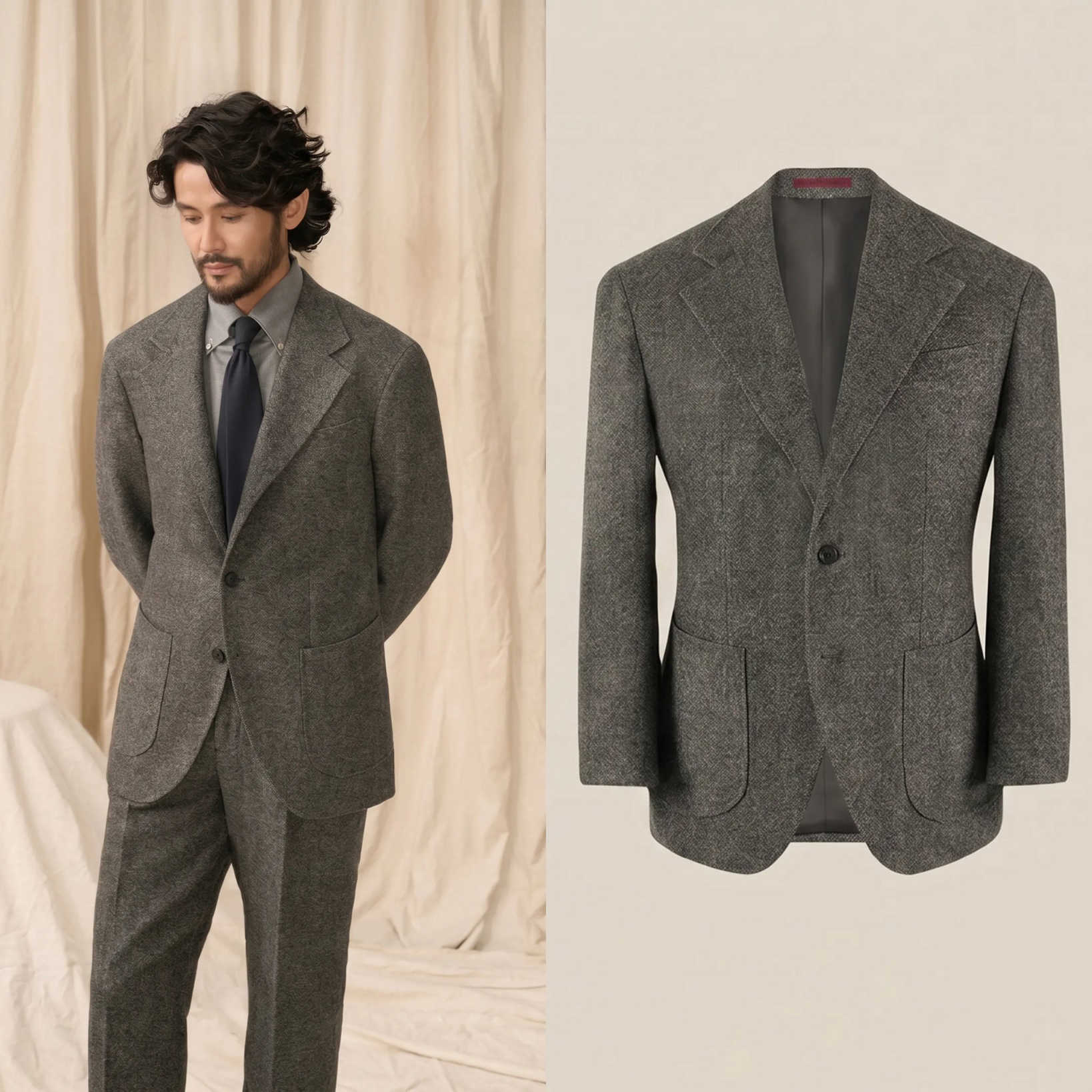 Men'S Formal Wear In Winter - ชุดสูทผู้ชายฤดูใบไม้ร่วง-ฤดูหนาว 2 ชิ้น เสื้อเบลเซอร์และกางเกงขายาว กระดุมแถวเดียว สำหรับโอกาสทางการ
