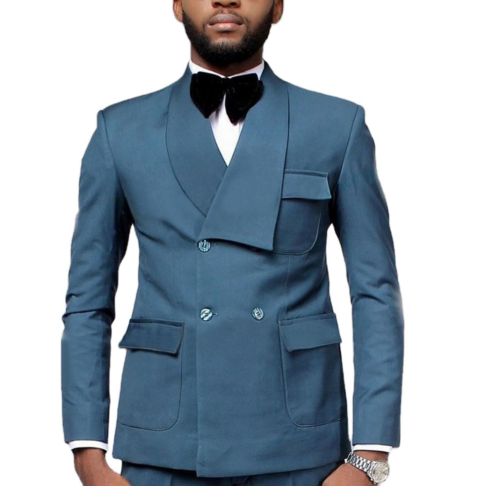 Men Formal Wear Pants - การออกแบบล่าสุด Double Breasted Lake Blue Blazer