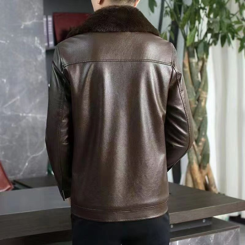 Men'S Formal Wear In Winter - เสื้อโค้ทหนังฤดูหนาวสำหรับผู้ชาย ดีไซน์บุขนเทียมอุ่นสบาย พร้อมซิปปิด เหมาะสำหรับสวมใส่ในชีวิตประจำวันและโอกาสทางการ