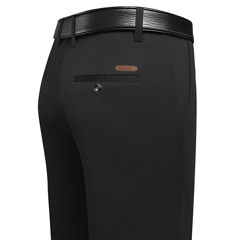 Men Formal Wear Pants - กางเกงขายาวทรงตรงสำหรับผู้ชาย ป้ายหนังที่กระเป๋าหลัง ทรงหลวม ใส่สบาย เหมาะสำหรับการประชุมทางธุรกิจ ชุดทำงานประจำวัน