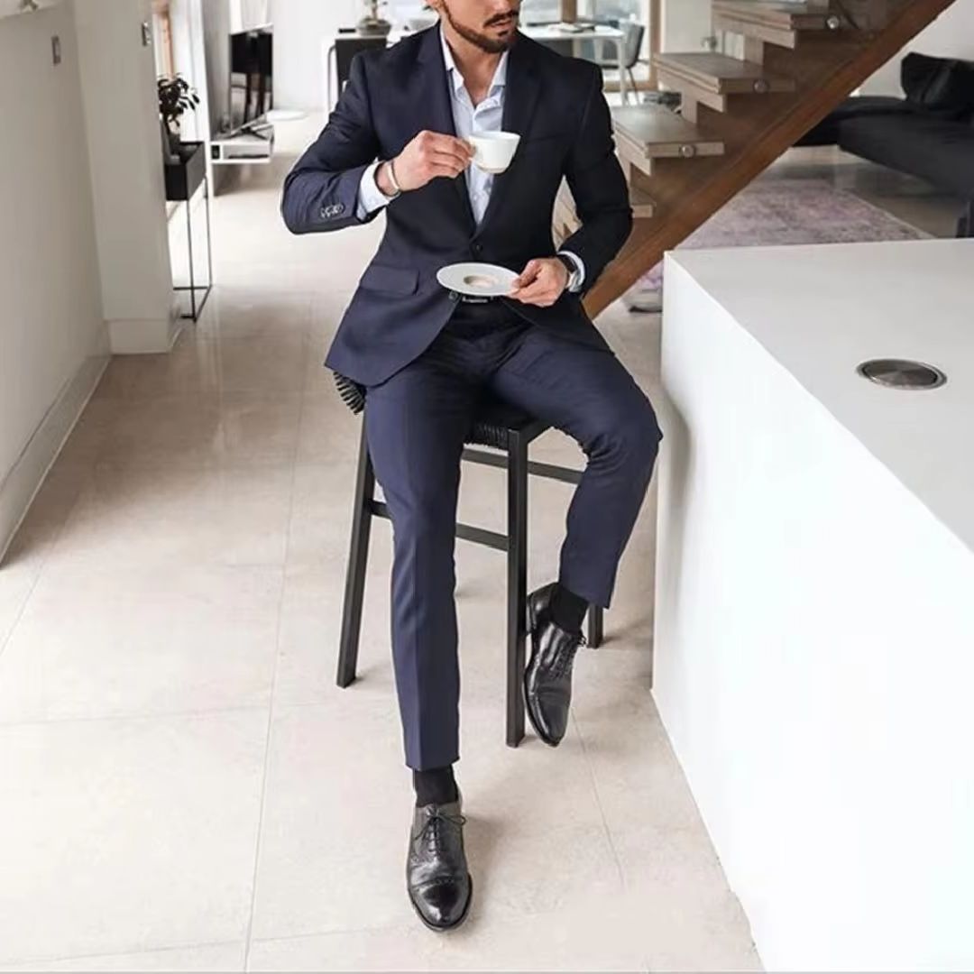 Men Formal Wear For Dinner - ชุดทักซิโด้ผู้ชายสีน้ำเงินกรมท่า 2 ชิ้น สำหรับเพื่อนเจ้าบ่าวและเจ้าบ่าว งานแต่งงาน งานเลี้ยงอาหารค่ำ