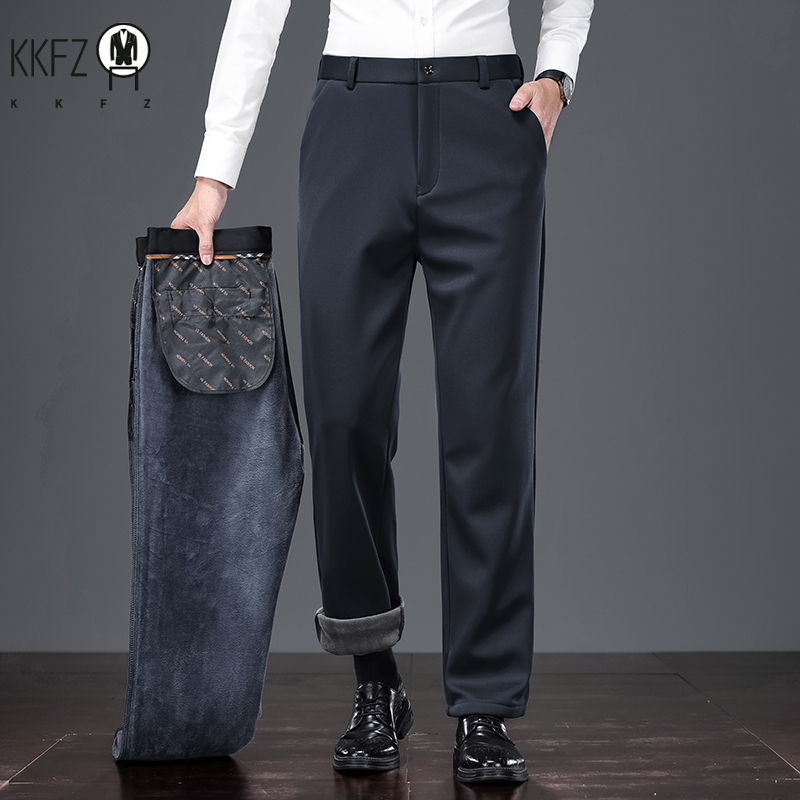 Men'S Formal Wear In Winter - กางเกงสแลคส์ทรงเข้ารูปสำหรับผู้ชาย ผ้าหนานุ่ม ทนทาน ซับในหนา ยืดหยุ่นได้ เหมาะสำหรับใส่ทำงาน