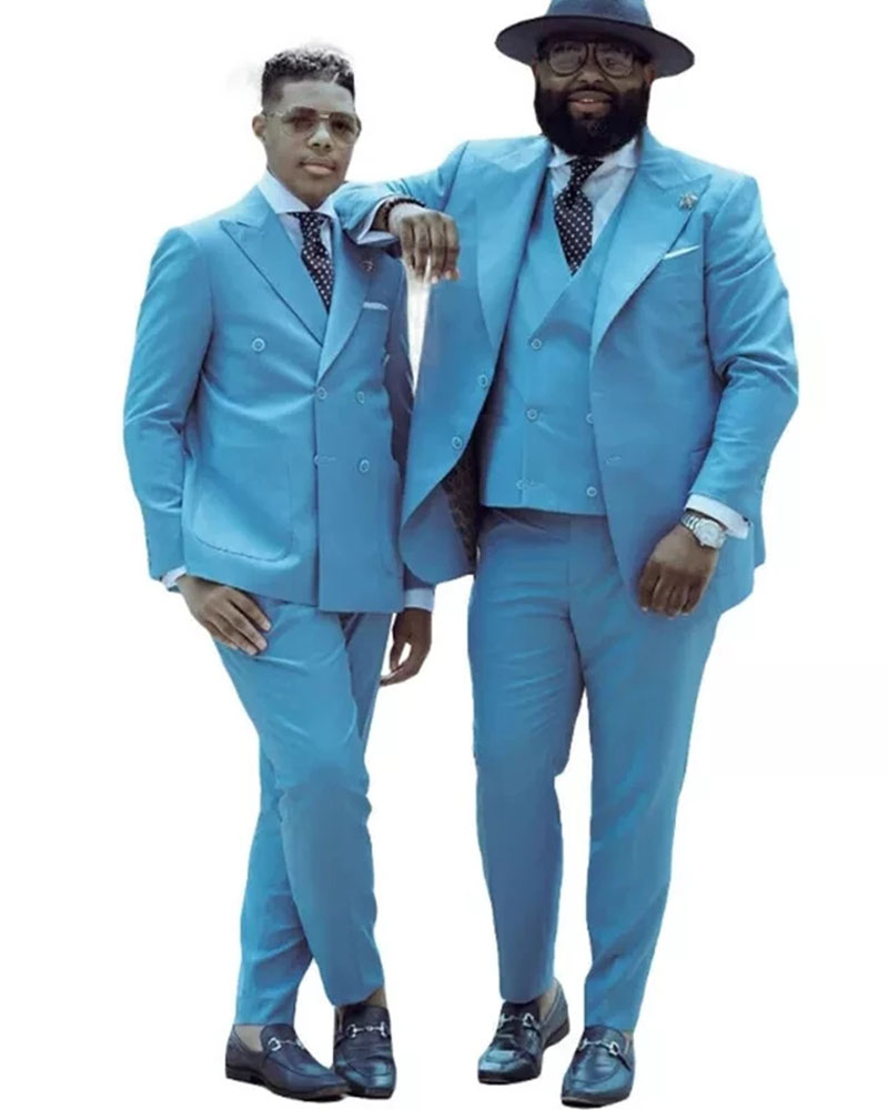 Men Formal Wear Sale - ขายร้อน Sky Blue Peak Lapel Double-breasted