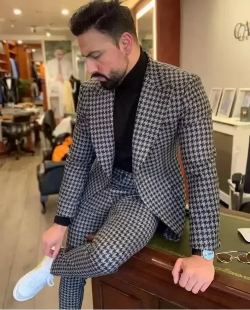 ชุดสูทผู้ชายลายฮาวด์ทูธสไตล์วิ - Men Formal Wear Pants บทวิจารณ์และราคา