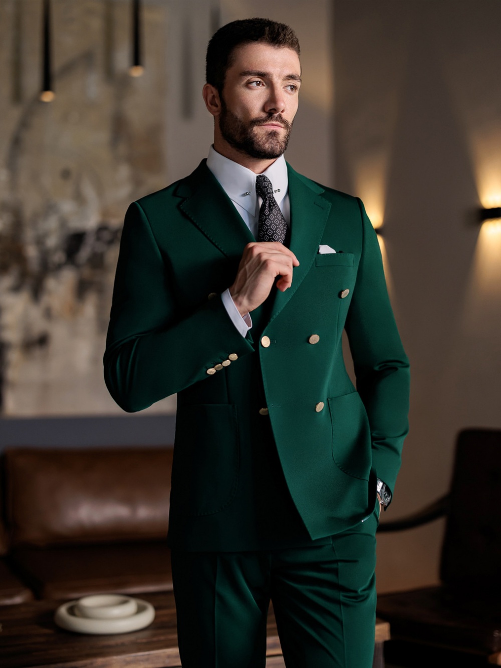ชุดสูทผู้ชายสีเขียวทรงเข้ารูป  - Men Formal Wear Pants บทวิจารณ์และราคา